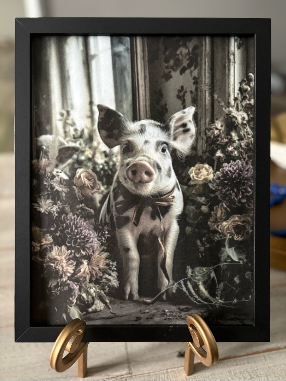 Framed 8x10 Piglet Floral Art Print